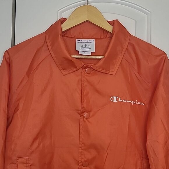 Champion Women's Heritage Coaches Jacket Script Logo Color Groovy Papaya Size M - Picture 5 of 13